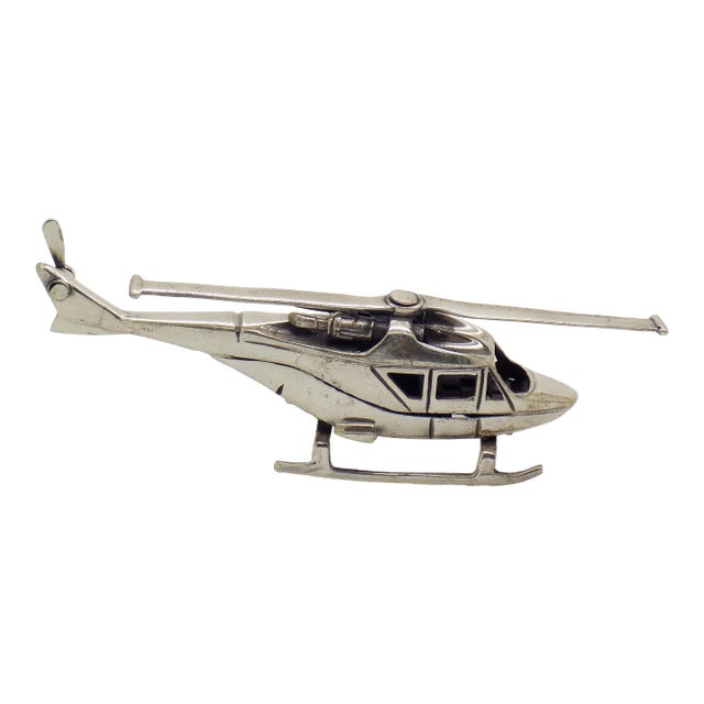2.22-oz Vintage Italian Handmade Solid Sterling Silver 925 Army Helicopter Figurine, Made in Tuscany (Italy) For Sale