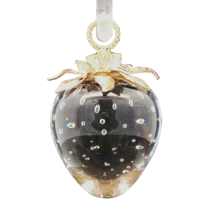 Late 20th Century Stueben Art Glass Strawberry With 18k Petal Cap