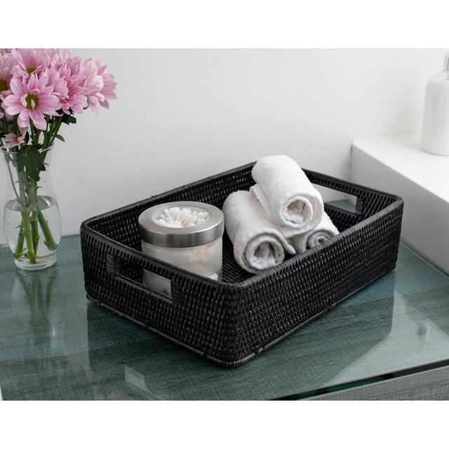 Artifacts Rattan Rectangular Storage Basket with Rounded Corners in Tudor Black - 14" For Sale - Image 9 of 10