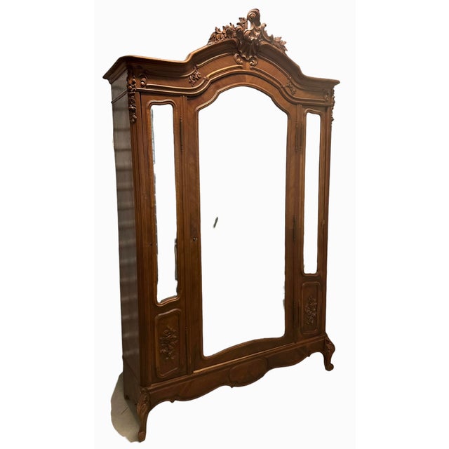 19th Century French Louis XV Walnut Wood Armoire Mirror Three Antique For Sale - Image 16 of 17