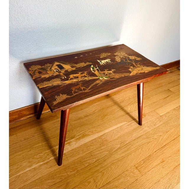 1950's Indian Rosewood & Bone Inlay Coffee Table Bench Removable Legs Serving Tray For Sale - Image 17 of 17