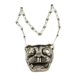 Guy Laroche Chromed Resin Lion Medallion Necklace For Sale