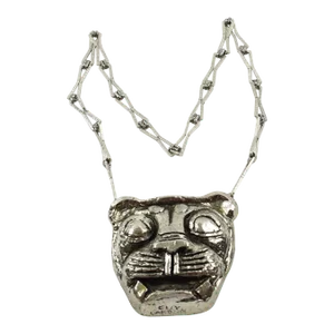 Guy Laroche Chromed Resin Lion Medallion Necklace