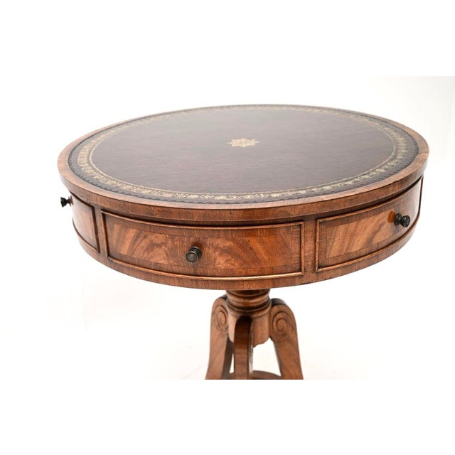 Brown Antique Regency Leather Top Drum Table, 1900s For Sale - Image 8 of 11