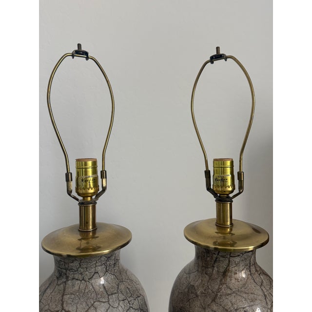 Chinoiserie 1980's Frederick Cooper Chinoiserie Metallic Porcelain and Brass Table Lamps For Sale - Image 3 of 7