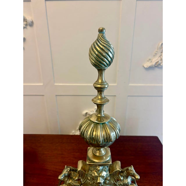19th Century Large Antique Victorian Ornate Brass Fire Dogs and Andirons, 1880, Set of 2 For Sale - Image 5 of 14