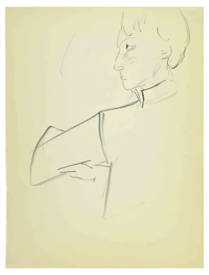 Flor David, Portrait, Drawing in Pencil on Paper, Mid 20th Century
