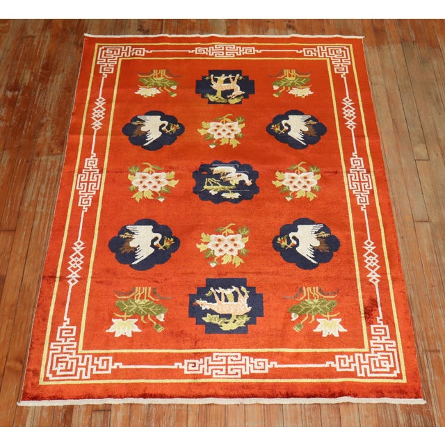 Textile Late 20th Century Zabihi Collection Silk Chinese Pictorial Rug - 4'2" x 5'11" For Sale - Image 7 of 8