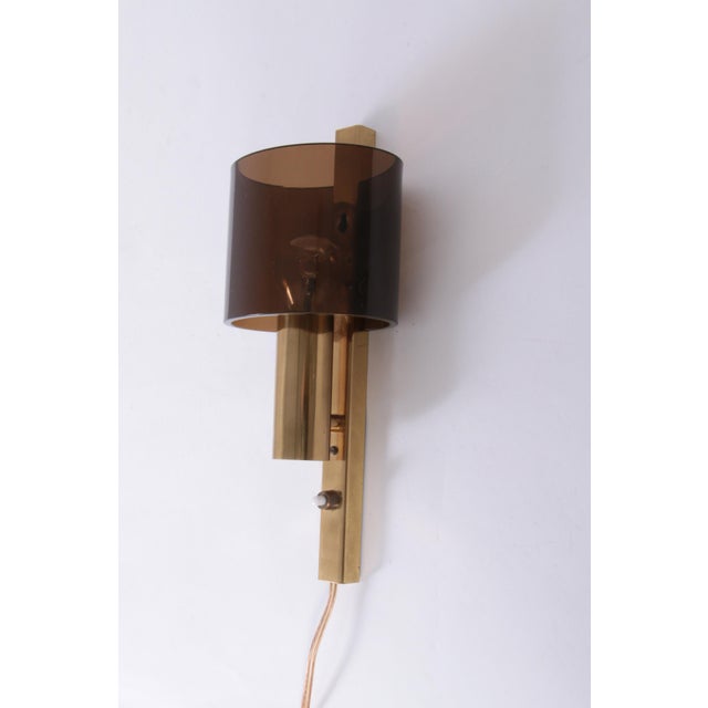 Danish Gilt Brass & Smoked Acrylic Glass Sconce from Hassel & Teudt, 1960s For Sale - Image 9 of 14