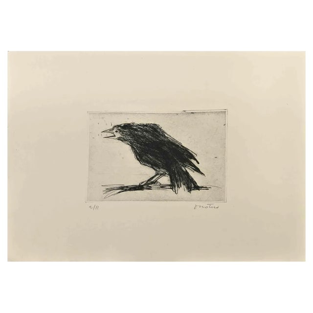 Enotrio Pugliese, Crow, Etching, 1963 For Sale