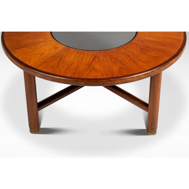 Wood Mid-Century Danish Modern "Donut" Table in Solid Teak W/ Glass Inlay & Brass Detailing Attributed to G-Plan, England, C. 1970s For Sale - Image 7 of 17