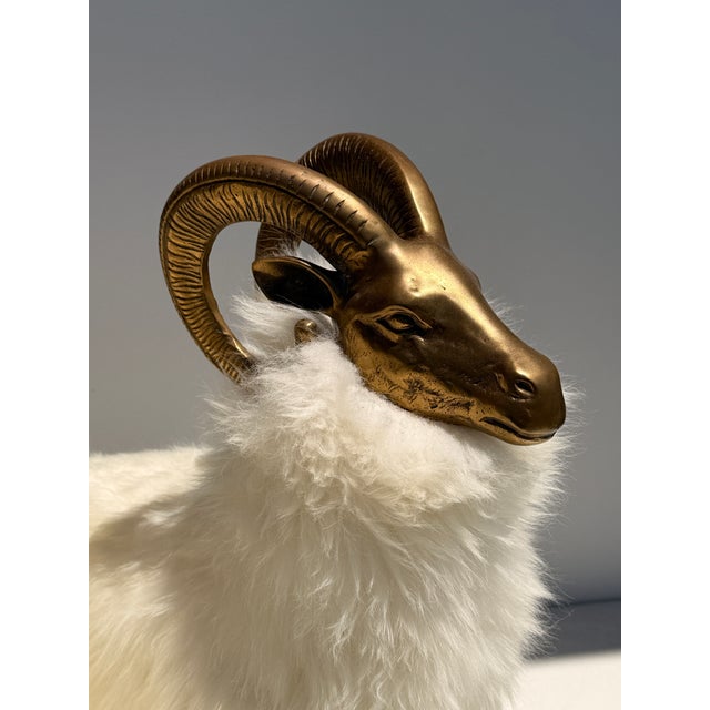1970s 1970s Set of Brass and Fur Mountain Sheep Ram Sculptures - Set of 3 For Sale - Image 5 of 12