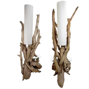 Vintage Driftwood Floor Lamps with Glass End Tables - A Pair