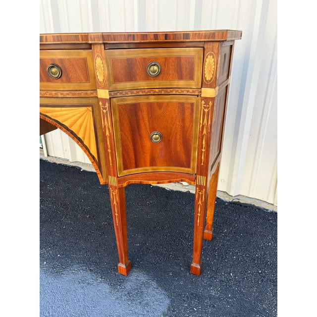 Italian Banded Mahogany Sideboard Buffet With Satinwood and Yellowheart Inlays, C. 1950s For Sale - Image 9 of 12