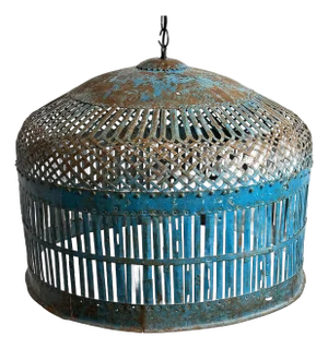 Vintage Blue Iron Cage Pendant Light