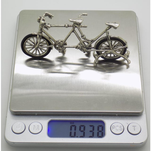 Silver Vintage Italian Handmade Genuine Silver & Rubber Wheels Large Tandem Bicycle Miniature Figurine Made in Arezzo Tuscany For Sale - Image 8 of 10