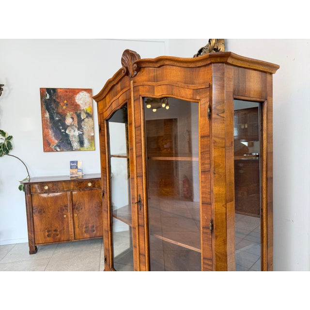 Wood Baroque Display Cabinet with Inlaid Walnut Wood, 1980s For Sale - Image 7 of 18
