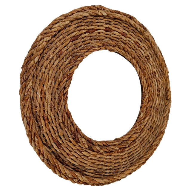 Vintage Round Rope Mirror in the style of Adrien Audoux & Frida Minet, 1960s For Sale