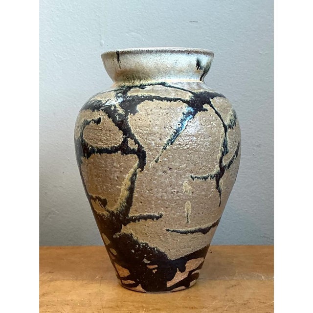 Mid-Century Modern Vintage Abstract Glazed Ceramic Vase For Sale - Image 3 of 12