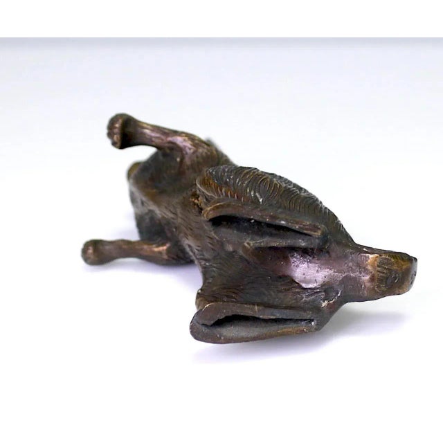 Antique Edwardian Bronze Rabbit With Two Miniature Woven Brass Baskets For Sale - Image 11 of 11