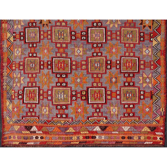 Textile Vibrant Vintage Turkish Tribal Kilim Rug With Geometric Shapes For Sale - Image 7 of 9
