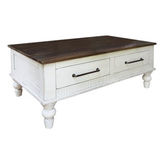 Avalon Rustic Farmhouse 4 Drawer Coffee Table - White For Sale