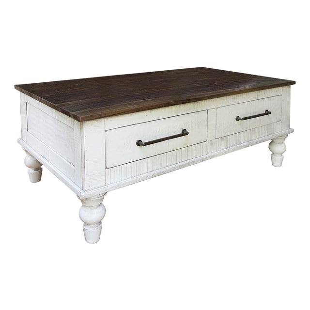 Avalon Rustic Farmhouse 4 Drawer Coffee Table - White For Sale