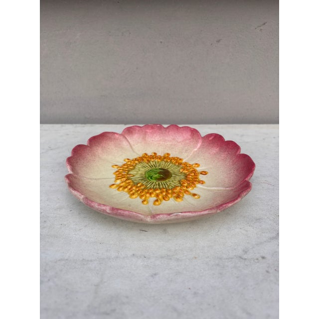 French Majolica Wild Rose Plate Delphin Massier Circa 1890.