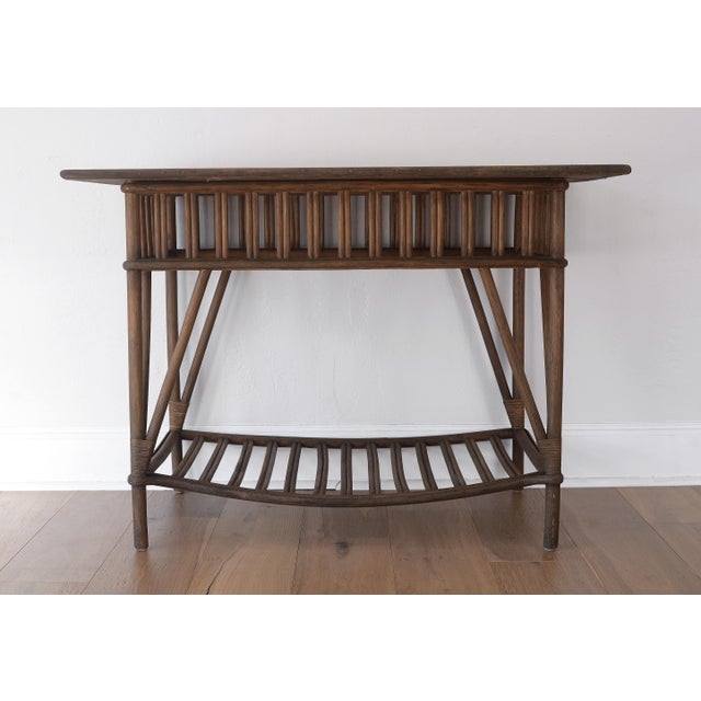 Mid-Century Modern Vintage Rustic Boho Rattan Table With Shelf For Sale - Image 3 of 16