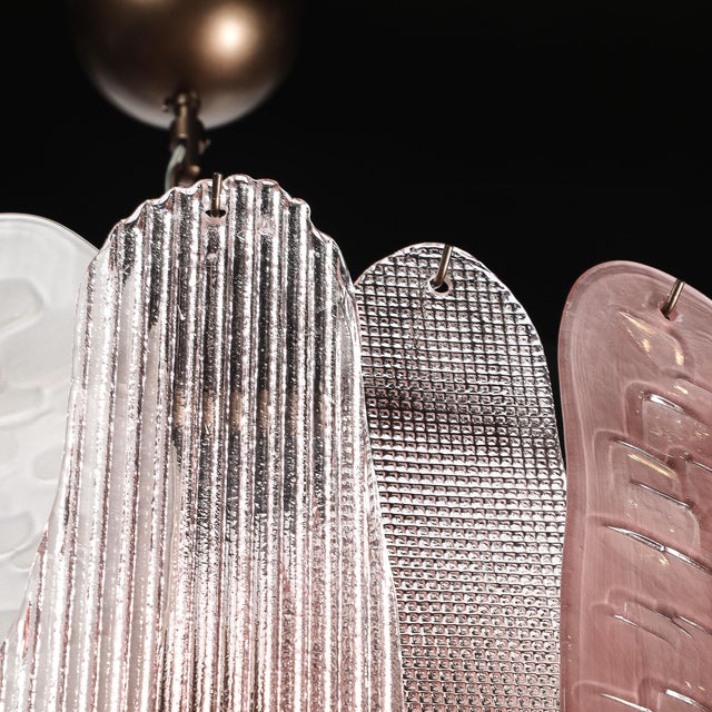 Modernist Round 3-Tier Hand-Blown Murano Glass Chandelier W/ Oval Reeded Shades For Sale - Image 4 of 18