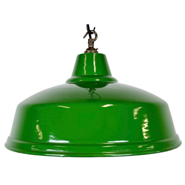 Industrial British Green Enamel Factory Pendant Lamp, 1960s For Sale - Image 15 of 15