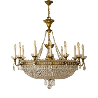 Large Empire Style Oval Crystal 16-Light Hot Air Balloon Chandelier, 1940s For Sale