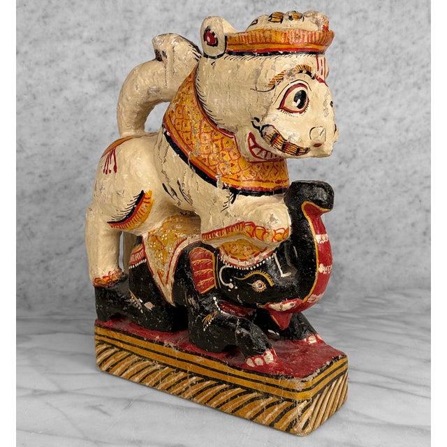 Late 20th Century Vintage Hindu Gajasimha Foodog Lion W/ Elephant Painted Sculpture - 12" For Sale - Image 5 of 14
