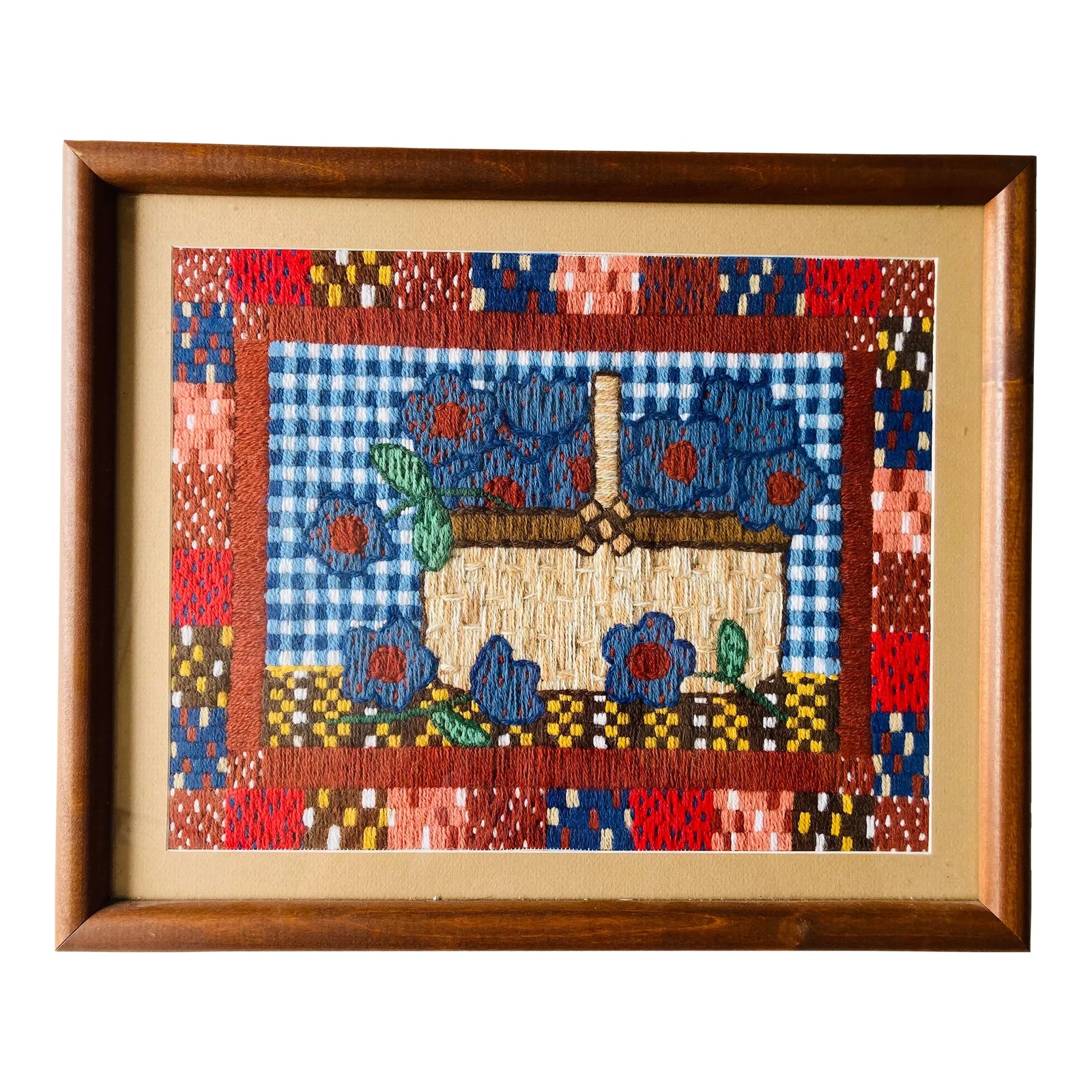 Vintage Farm House Style Handmade Costume Framed Needlepoint Wall Art ...
