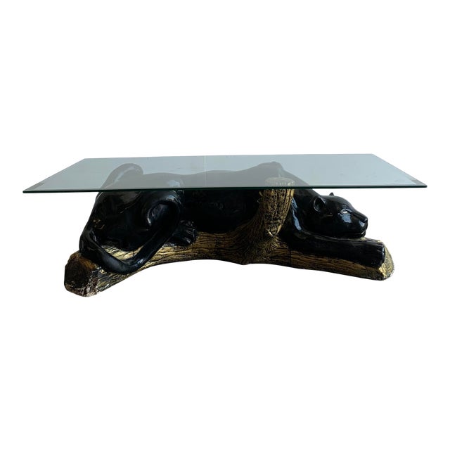 Vintage Glass Top Ceramic Panther Coffee Table Chairish