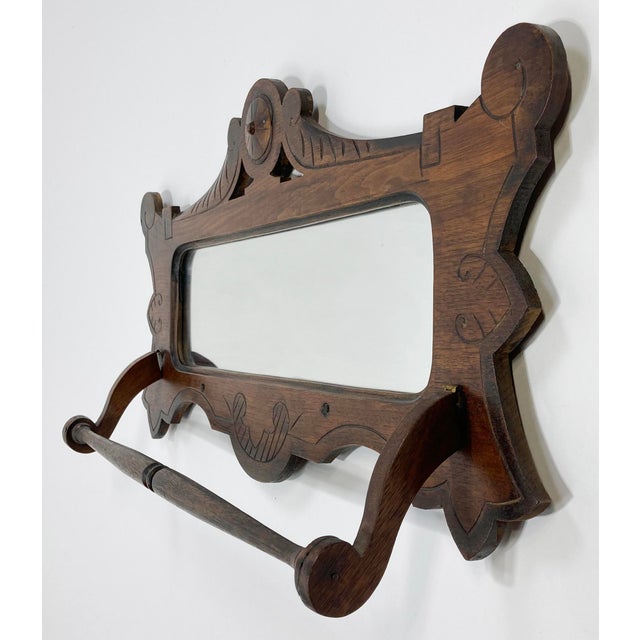 Antique Victorian Style Wall Mount Mirror With Towel Rack For Sale - Image 4 of 10