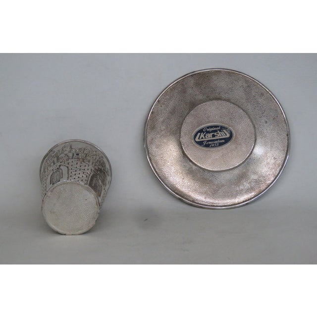 Metal Late 20th Century Religious Karshi Kiddush Non Tarnish Metal Cup and Saucer 3pc Set With Original Box For Sale - Image 7 of 15