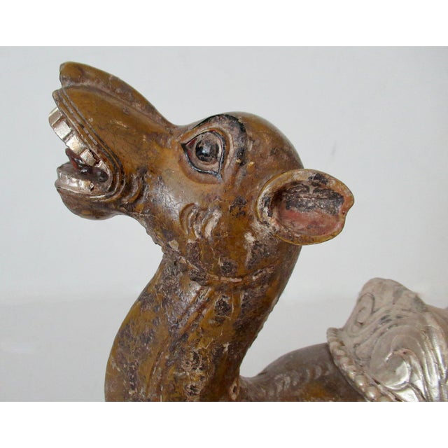 Antique Anglo-Indian Hand-Crafted, Wood-Carved & Gilded Silver Leaf Reposed Camel Accent/Decorstive Piece For Sale - Image 9 of 18