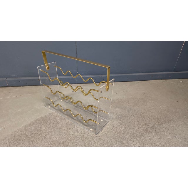 Vintage Acrylic Glass and Brass Magazine Holder, 1970s For Sale - Image 11 of 18