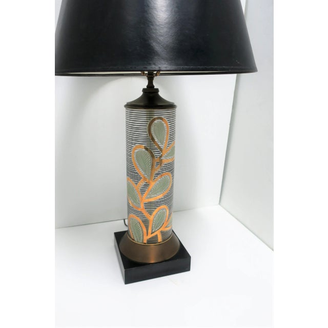 Wood Midcentury Modern Black Gold Glass Brass Table Lamp Organic Modern Design For Sale - Image 7 of 11