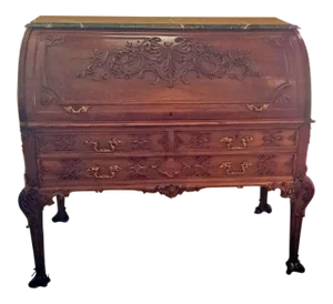19c Hampton & Sons Chinese Chippendale Cylinder Desk