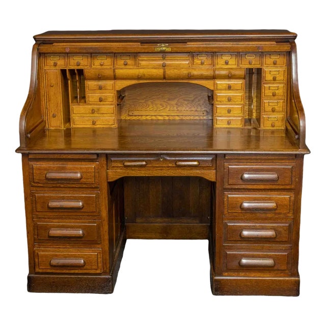 Edwardian Oak Roll Top Desk For Sale