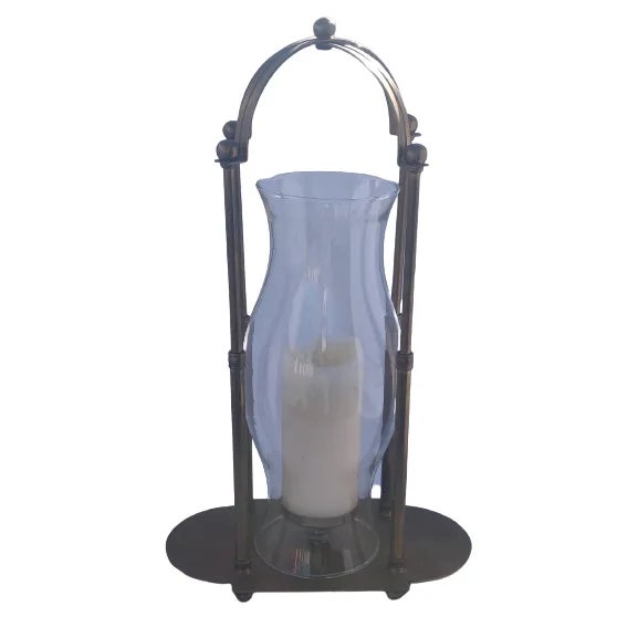 Vintage Mid-Century Brass and Hurricane Glass Candlestick Holder For Sale - Image 4 of 13