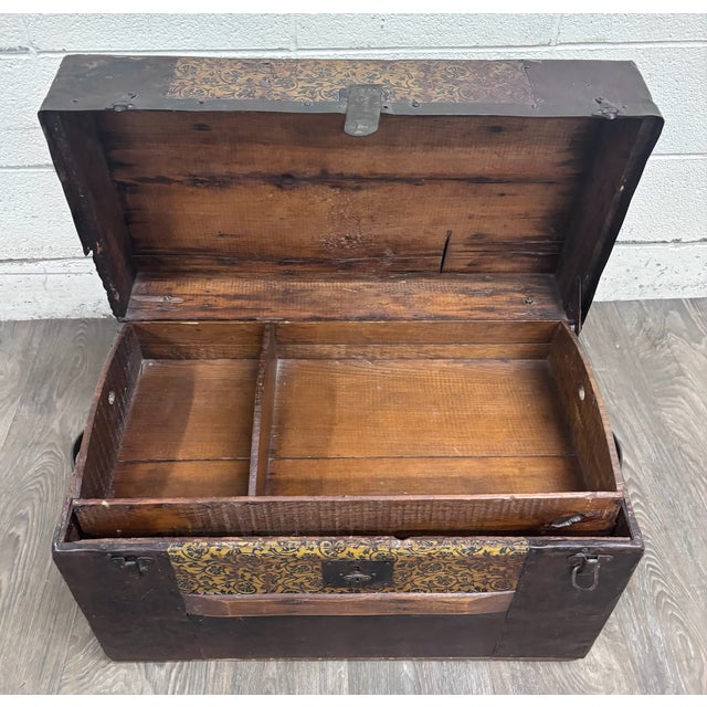 Antique 19th Century Victorian Flat Top Travel Trunk For Sale - Image 4 of 12