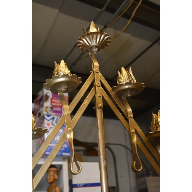 Pair Vintage Adjustable Gold Painted Wrought Iron / Metal Floor Candelabra's - 7 Holders in Each For Sale - Image 4 of 18