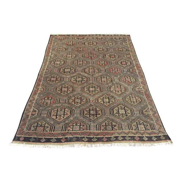 1960's Embroidered Turkish Kilim Rug - 70.5" X 103.5" For Sale