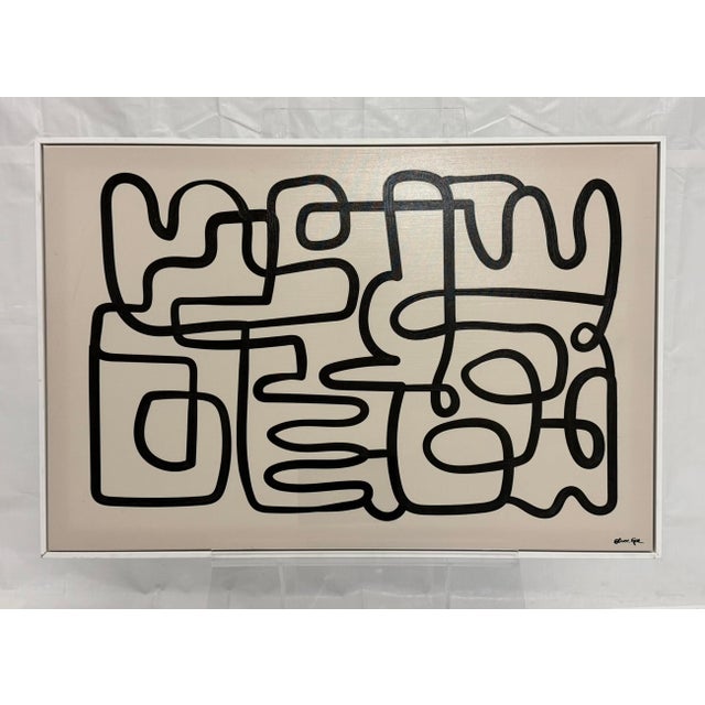 Black Oliver Gal Abstract Line Art Painting Framed Acrylic Canvas Miami Pop Art For Sale - Image 8 of 18