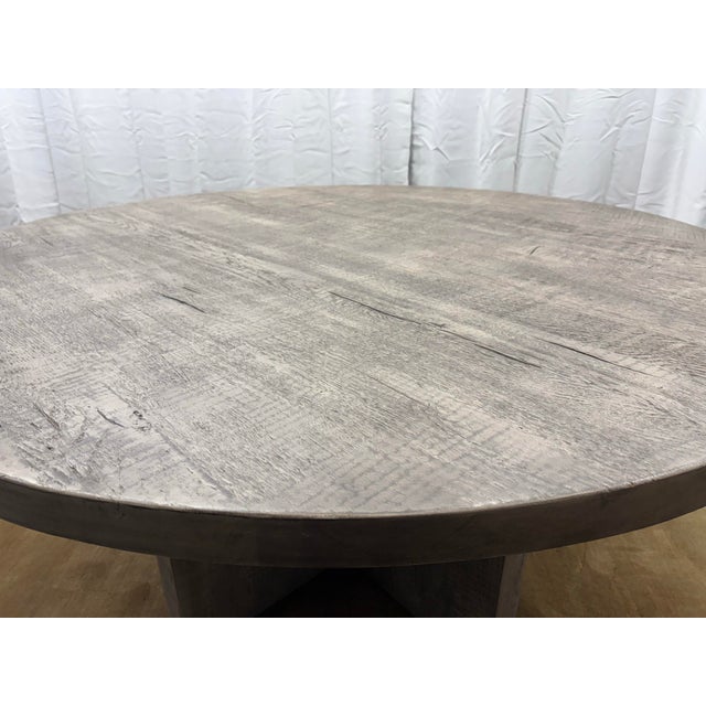 Drifted Reclaimed Oak Round Dining Table – 60” Drifted Reclaimed Grey Oak Finish For Sale - Image 11 of 18