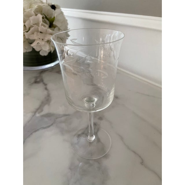 1950s Set of 8 Vintage Etched Crystal Wine Glasses For Sale - Image 11 of 12