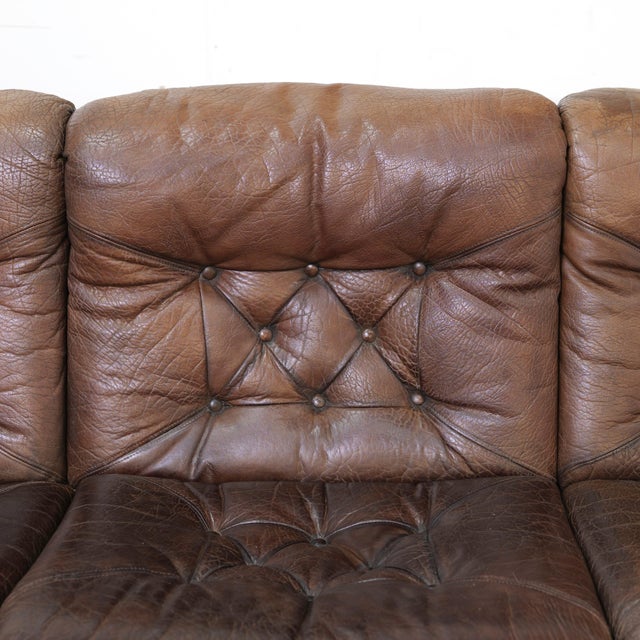 1970s Danish Brown Leather Tufted Sofa For Sale - Image 15 of 18